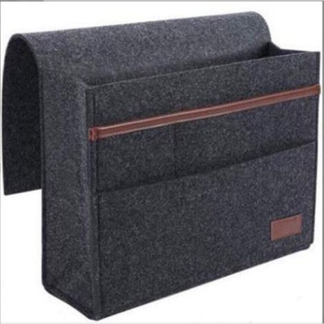 Sac de rangement de chevet (gris foncé), organiseur de table de nuit, poches gris foncé, organiseur suspendu pour tablette, livres (1/4)
