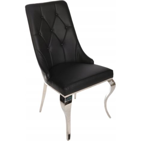 Fauteuil en similicuir noir matelassé avec un heurtoir au style glamour (1/3)