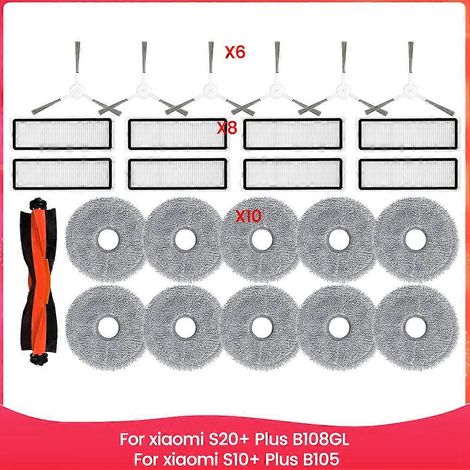 Pièces détachées pour aspirateur robot Xiaomi S20+ Plus B108GL / S10+ Plus B105 : rouleau principal, brosse latérale, filtre HEPA, lingette de nettoyage et accessoires. (1/5)