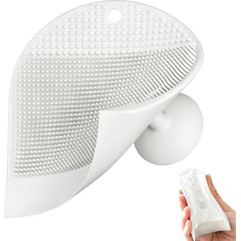 Spazzola per la pulizia del lavandino, spugna flessibile in silicone con manico a ventosa, accessorio da bagno antigraffio, 9,4 x 9,4 x 2,8 cm, categoria Casa, soluzione pratica per la casa (1/5)