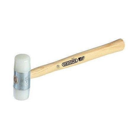 GEDORE Maillet en nylon avec manche en bois, Maillet en cuir, 27 mm, Marteau avec manche en frene, Outil, Forge, 225 E-27 (1/2)