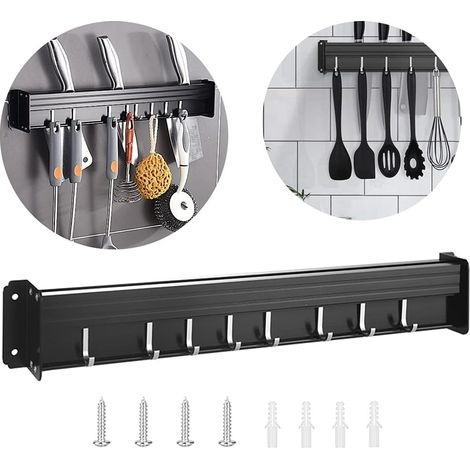 Küchenutensilienhalter mit Haken, wandmontierte Küchenutensilienstange, wandmontierter Küchentopfmesserhalter, wandhängender Topflappen, zum Aufhängen von Küchenutensilien