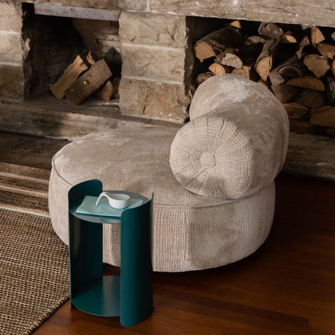 Fauteuil pivotant rond 100x100x73 cm en tissu beige et métal