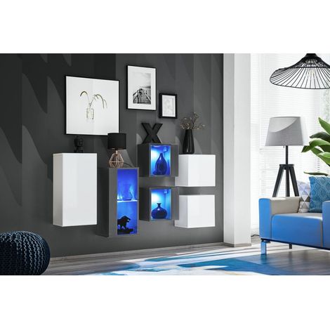 Ensemble meuble mural Switch SB IV - L 150 x P 30 x H 80 cm - Gris et blanc - Livraison gratuite
