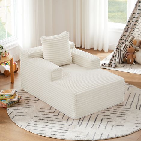 Chaise longue 1 posto in tessuto a coste beige, divano letto senza montaggio DESVIAE (1/5)