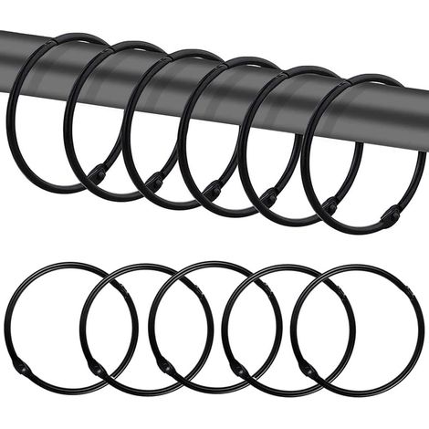 12 anneaux ronds de rideau de douche noirs antirouille, crochets de suspension pour cabine de douche et salle de bain, anneaux robustes pour rideau, tringle et décoration (1/5)