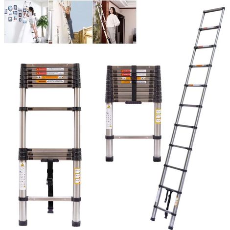 10.5 Ft Stainless Steel Telescoping Ladder Telescopic Extension Ladder Lightweight Collapsible Ladder ,for RV, Loft, Attic, Home for Indoor and Outdoor Use, 330lb Load Capacity