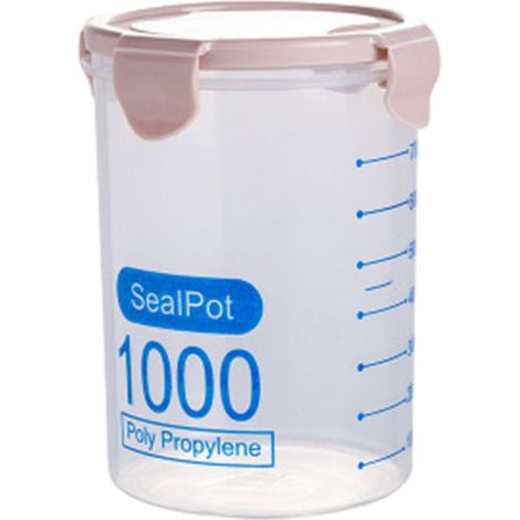 Boîte de rangement transparente en plastique avec fermeture hermétique pour aliments de cuisine, céréales, haricots, noix (1000 ml, rose) (1/5)