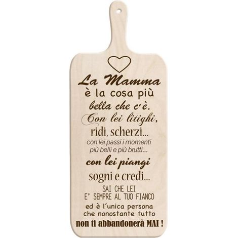 TAGLIERE DA CUCINA BIANCO IN MISURA 15X37 CM CON TEMA E SCRITTA CUORE DI MAMMA COLOR LEGNO