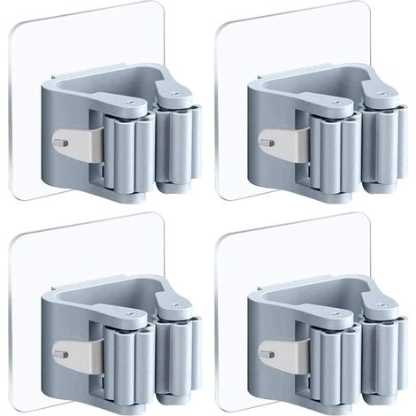BEBUSINGOTO Soporte de pared para escobas, sin perforaciones, 4 unidades, autoadhesivo, para colgar en la pared, para cocina, jardín y baño. (1/5)