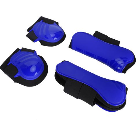 paire de protège-jambes pour cheval, guêtres en PU épais avec rembourrage élastique, bleu XL (1/5)