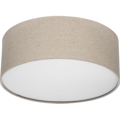 Plafonnier Rond - 1 Unité - Tissu Lin - Douille E27 - Salon Chambre Couloir - 30cm Taupe (1/5)