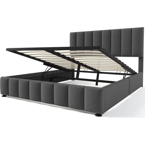 Hydraulisches Polster-Doppelbett 140x200 cm grau mit verstellbarem Kopfteil und Matratze (1/5)