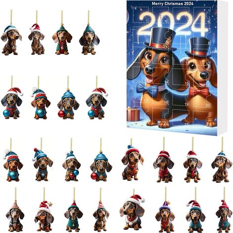 Calendrier De Lavent - 24 Jours - Figurines De Teckel - Décoration De Sapin De Noël - Pour Cadeaux De Noël - Lot De 1 (1/5)