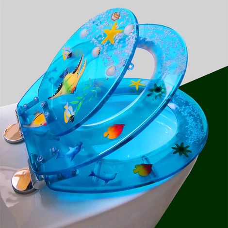 (Dauphin bleu) Housse de siège de toilette en résine pour parents et enfants, modèle épais, universelle pour usage domestique. (1/5)