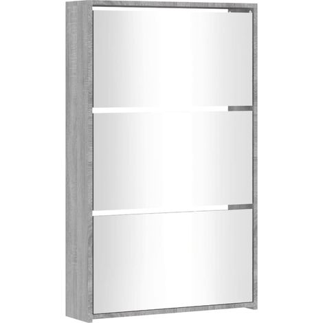 Scarpiera mobiletto portascarpe mobile per ingresso/corridoio/soggiorno con specchio 3 ripiani rovere Sonoma 63 x 17 x 102,5 cm grigio 020021884
