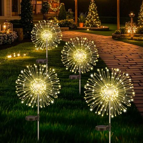 Solarleuchten Außen Garten, 2 Stück 120 LED Solar Außen Feuerwerk Lichter, IP65 Wasserdicht 8 Modi Solar Außenbeleuchtung für Terrasse Wege Garten Hof Dekoration - Warmweiß (1/5)
