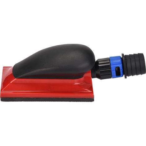 Blocco abrasivo manuale da 125x70 mm con sistema di aspirazione della polvere integrato, chiusura in velcro, in plastica rossa, ideale per legno e settore automobilistico. (1/5)