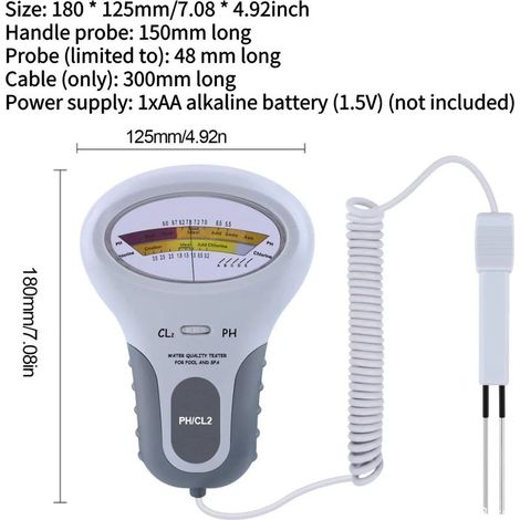 Accessoires de piscine (Rond) pH-mètre professionnel pour le chlore (Cl2) avec sonde, appareil de mesure de la qualité de l'eau pour piscines et spas. (1/5)