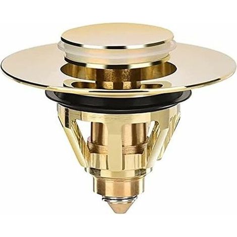 Bonde de lavabo universel - Bouchon de valve - évier - Passoire en laiton anti-obstruction - Bouchon d'évier - Bonde d'évier (doré) (1/5)