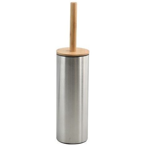 Escobillero con soporte Metalizado ADONIS de acero inoxidable y bambú - Cerdas resistentes de silicona Spirella