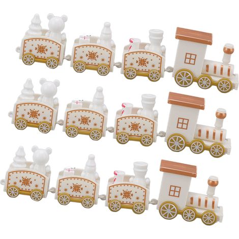 Lot de 3 petits trains décoratifs de Noël, ensemble de mini-trains décoratifs exquis, accessoires de décoration de Noël blancs (1/5)