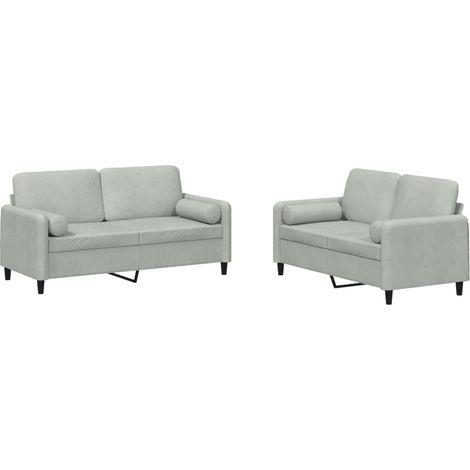 Ensemble de Canapé  Sofas 2 pcs avec coussins gris clair velours