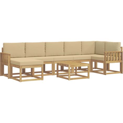 Set di divani da esterno 8 pz 7-Posti Bianco e Beige Poliestere vidaXL (1/5)