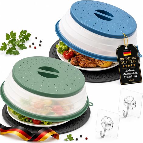 2 Pièces Cloche Micro Onde Pliable, Couvercle Micro Ondes avec Dessous de Plat, Cloche Micro-Onde avec Passoire, Couvercle Micro Onde avec Crochets, pour Micro Onde, Fruits, Légumes (1/5)
