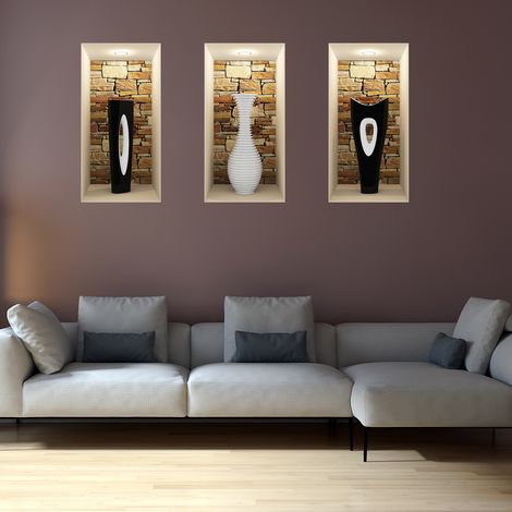 Sticker effet 3D vases modern blanc et noirs 80 x 120 cm (1/4)