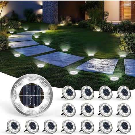 16 Pieces Solar Ground Lights Outdoor, 8 LED Solar Lights for Outdoor Garden, Waterproof Solar Lights for Garden, LED Solar Lights for Outdoor, Yard, Patio and Driveways (1/5)