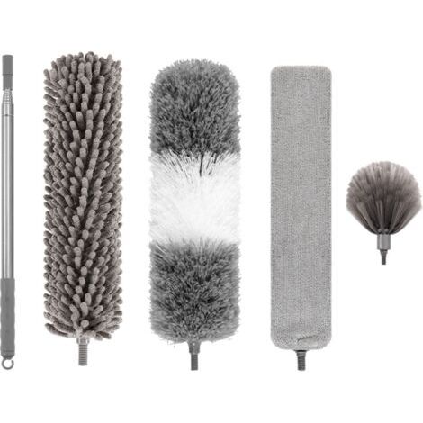 Plumeau 5 en 1 télescopique avec tête de loup en microfibre lavable et pliable, équipé d'une poignée en acier inoxydable. Idéal pour enlever la poussière des toiles d'araignée, des ventilateurs (1/3)