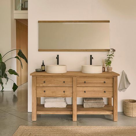 Meuble sous vasque en teck recyclé massif 150 cm (1/5)