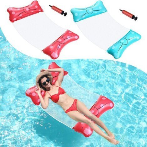 Lot de 2 Hamacs d'eau Chaise Hamac Gonflable Piscine, 4 en 1 Matelas Gonflable en Chaise Légère Flottante, Portable pour Enfants Adultes Mer Plage Piscine Partie Vacances (Bleu & Rouge) (1/5)