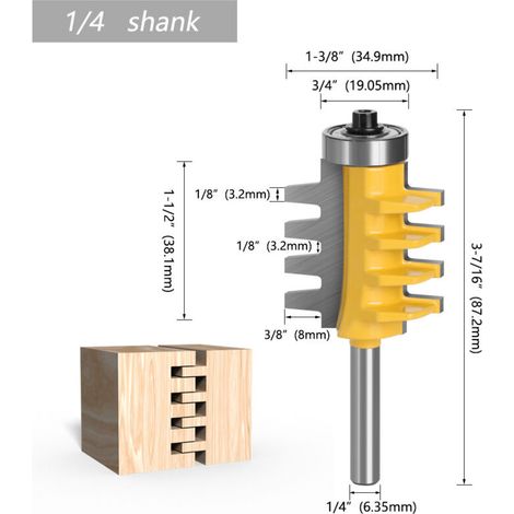 Outil à tenon et mortaise conique en acier au tungstène, tige 1/2 1/4, machine à graver le bois en alliage super dur, fraise à graver en alliage de titane (manche 1/4 jaune) (1/5)