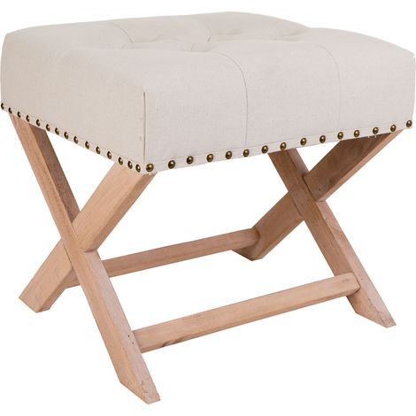 Banqueta de madera tapizada color crema 49x46x46