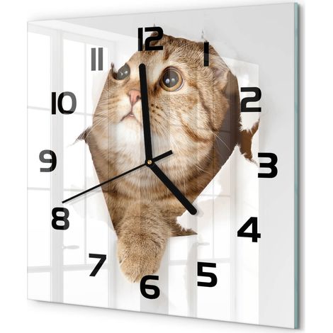 Horloge Murale Carrée Quartz Verre Trempé Design Moderne Salon Chambre Bureau Chat 30x30 cm (1/5)