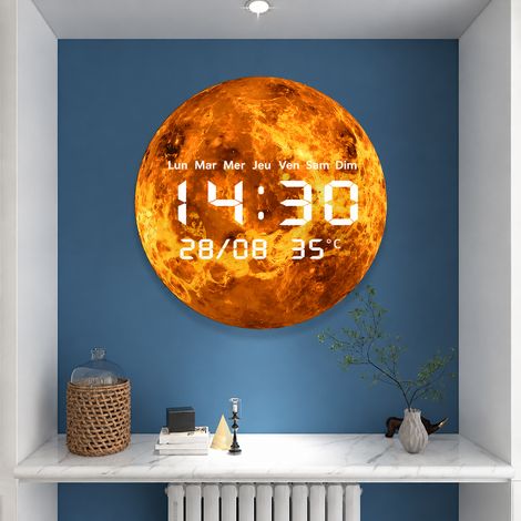 Horloge murale numérique LED ronde modèle JG1005-2 diamètre 32 cm affichage moderne salon chambre – 48 × 31 × 46 cm – Livraison gratuite