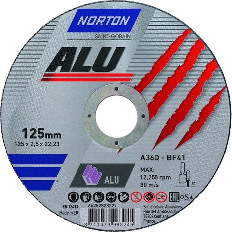 Meule à tronçonner ALU - Ø 125 mm - Épaisseur 2.5 mm - NORTON