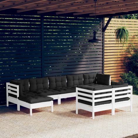 9-tlg. Garten-Lounge-Set mit Kissen Weiß Kiefer Massivholz vidaXL (1/5)