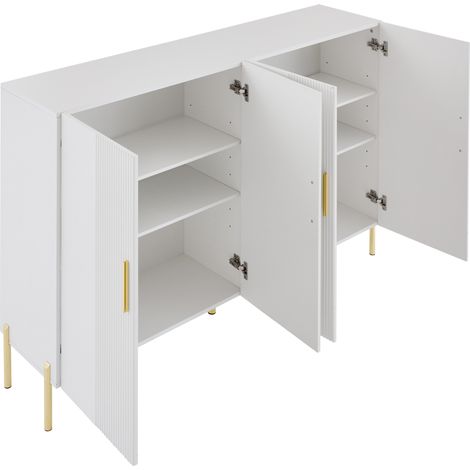 Buffet moderne blanc mat 160 x 35 x 100 cm, 4 portes, détails dorés HOMVRA (1/5)