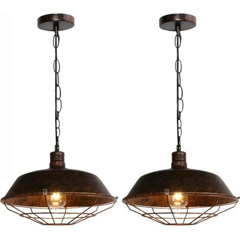 U-Do 2Pcs Lustre Suspension en Métal Rouille E27 36CM Vintage Lampe Créatif Rétro E27 Lumière décoration Salon Cuisine Couloir (1/4)
