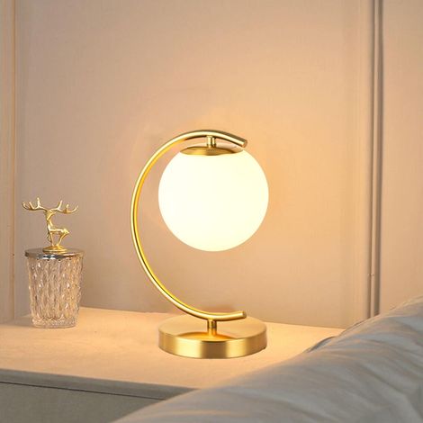 Lampe de table lune avec globe en verre opalin, E27, dorée