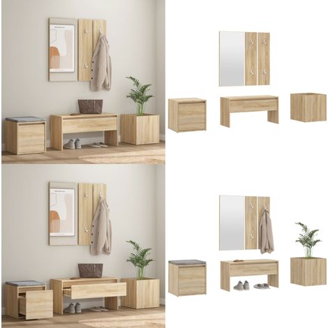 Ensemble de meubles de couloir Chêne Sonoma Bois d'ingénierie - Banc Entrée - Meuble Hall - Ensemble Mobilier Couloir - Rangement Chaussure - Meuble Design - Home & Living (1/5)