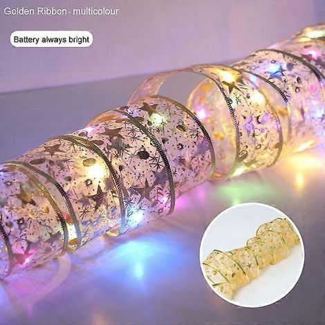 Guirlande lumineuse ruban pour décorations de Noël, ornements pour sapin de Noël, guirlande lumineuse pour la maison, guirlande lumineuse de Noël, Navidad Natal, Nouvel An, modèle à piles doré 250 m (1/5)