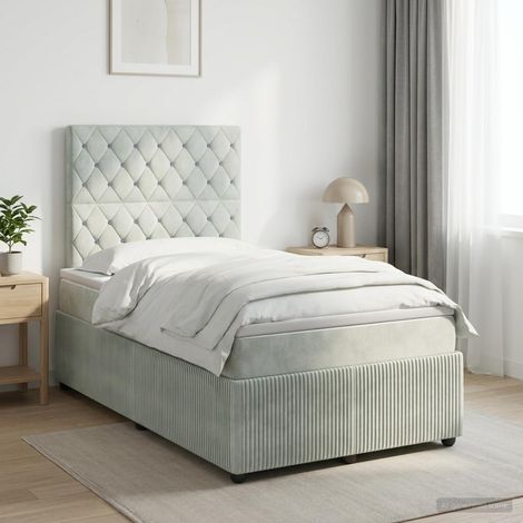 vidaXL Cama box spring con colchón Gris Claro 120 x 190 cm Terciopelo (1/5)