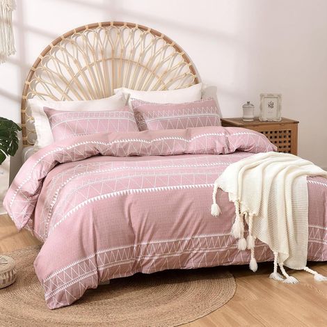 Housse de Couette 220x240 avec 2 Taies d'oreiller 65x65 cm - Design Bohémien - Parure de lit 220x240 Adulte - 100% Microfibre Housse Couette avec Fermetures éclair, Rose (1/5)