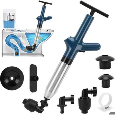 Déboucheur de Toilette à Air Comprimé, Déboucheurs Ventouses avec Baromètre, Ventouse Deboucheur WC avec 3 Têtes de Piston et (1/4)