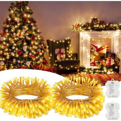 Guirlande Lumineuse Extérieur 2x5M - 100 LEDs Blanc Chaud Imperméable IP44, Alimentation par Piles - Lot de 2 Rouleaux pour Décoration Jardin, Terrasse, Noël (Sans batterie) (1/5)