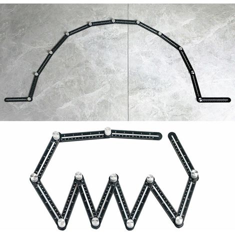 royaluxe -Règle multi-angles, gabarit de mesure en alliage d'aluminium réglable sur 12 côtés, outil de pliage ouverture céramique carreaux perforatrices pour bricols ouvriers du bâtiment charpentiers (1/5)